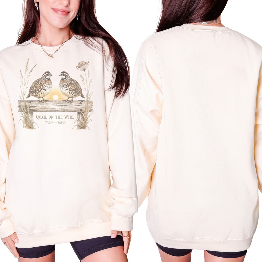 Quail on the Wire Facing Pair on Fence Rail Sweatshirt